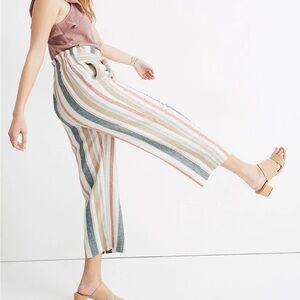 Tie-Waist Huston Pull-On Crop Pants in Stripe